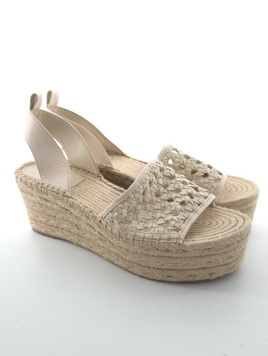 Tory Burch Shoes - Tory Burch Basket-Weave Leather Espadrille Wedge Sandals Size 10.5